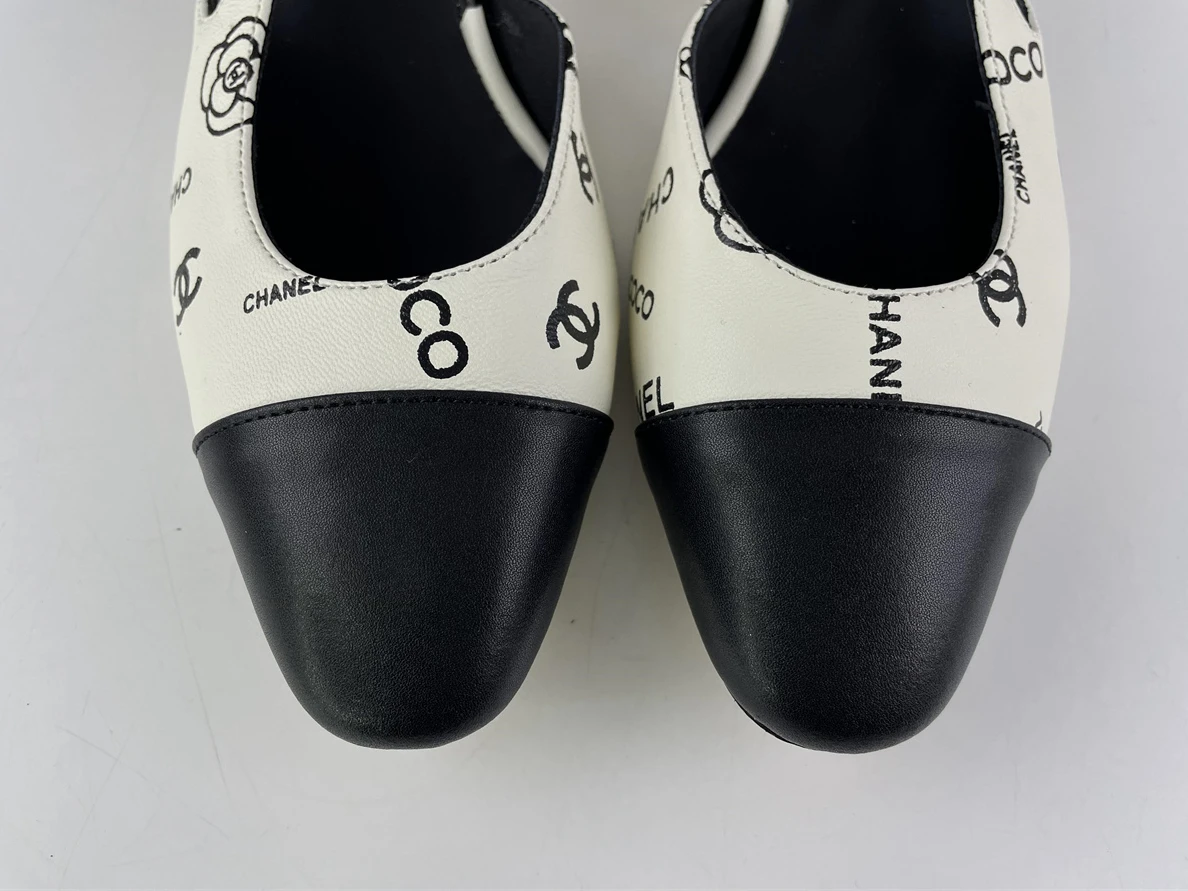 Affordable 2685 Chanel Black White Slingback Heel 1222