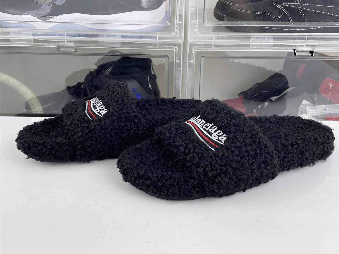 AllSeason 5032 Balenciaga Pepsi Black fur slippers (EU35- 46 ) 3051