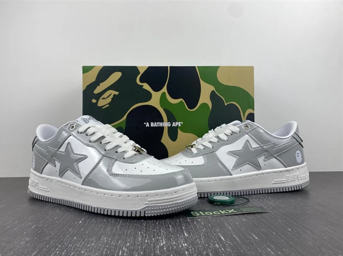 BestValue 1608 A Bathing Ape Bape Sta Patent Leather White Grey 1I70-191- 2786