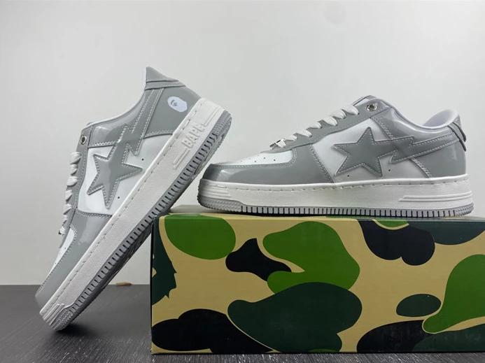 BestValue 1608 A Bathing Ape Bape Sta Patent Leather White Grey 1I70-191- 2786