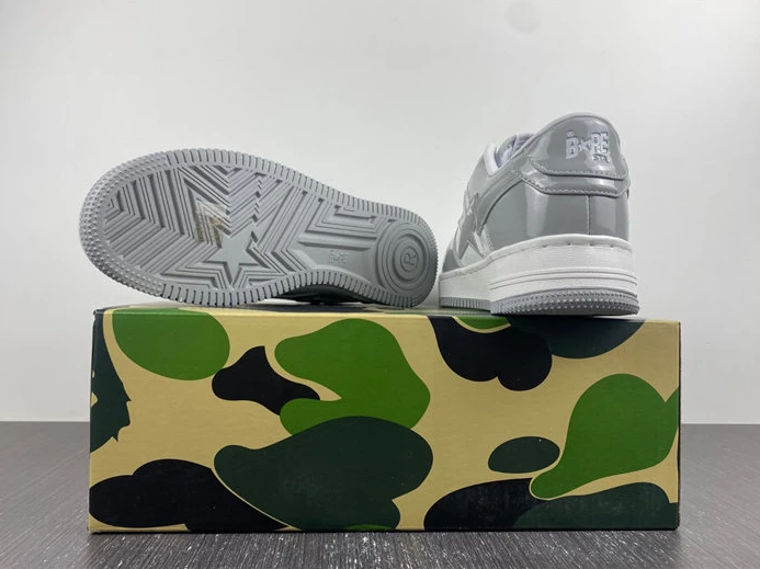 BestValue 1608 A Bathing Ape Bape Sta Patent Leather White Grey 1I70-191- 2786