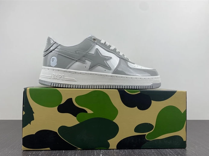 BestValue 1608 A Bathing Ape Bape Sta Patent Leather White Grey 1I70-191- 2786