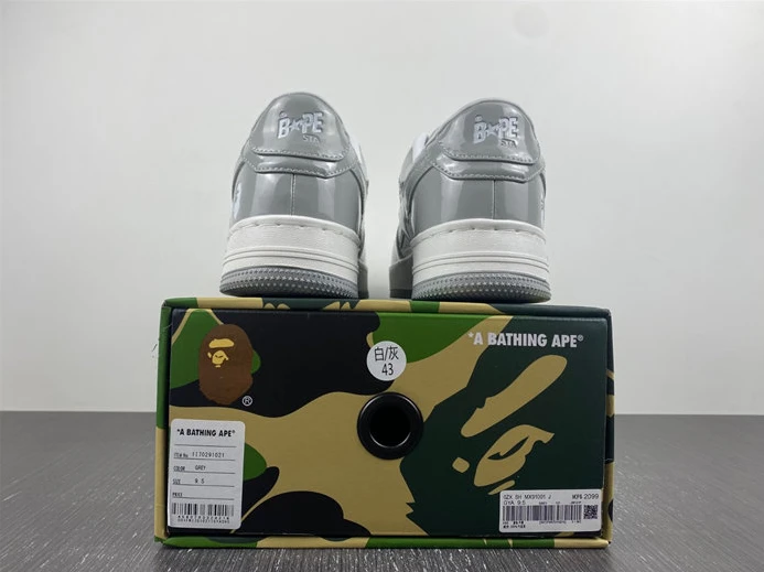 BestValue 1608 A Bathing Ape Bape Sta Patent Leather White Grey 1I70-191- 2786