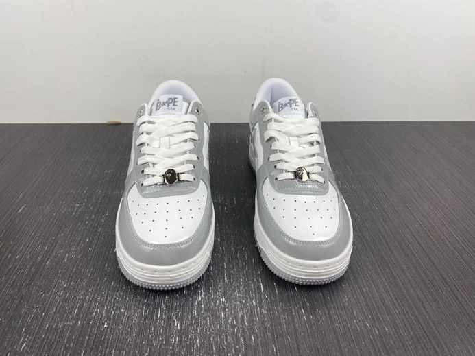 BestValue 1608 A Bathing Ape Bape Sta Patent Leather White Grey 1I70-191- 2786