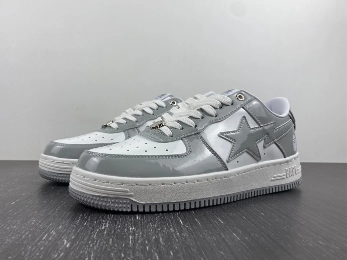 BestValue 1608 A Bathing Ape Bape Sta Patent Leather White Grey 1I70-191- 2786