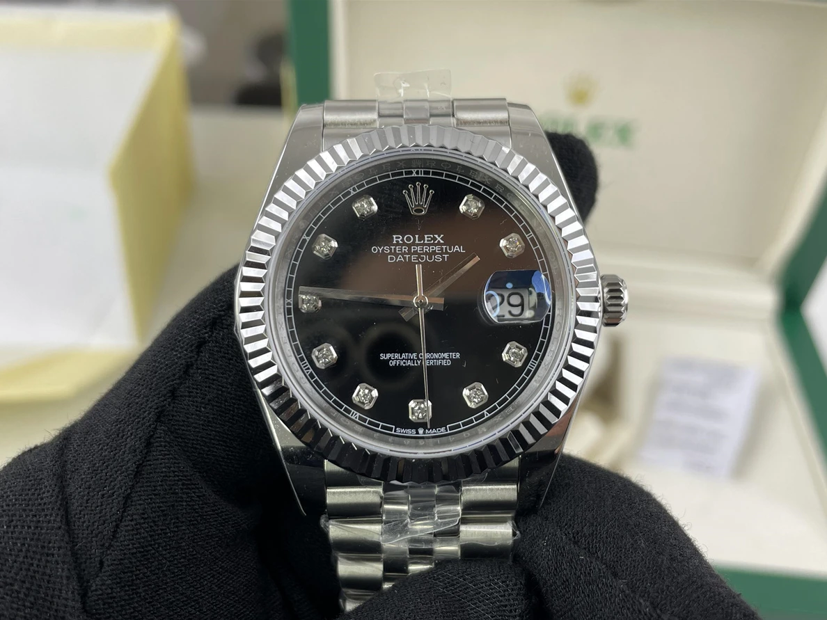 BestValue 6298 Rolex DateJust Black Dial Plate Silver with Diamonds (41mm) 326