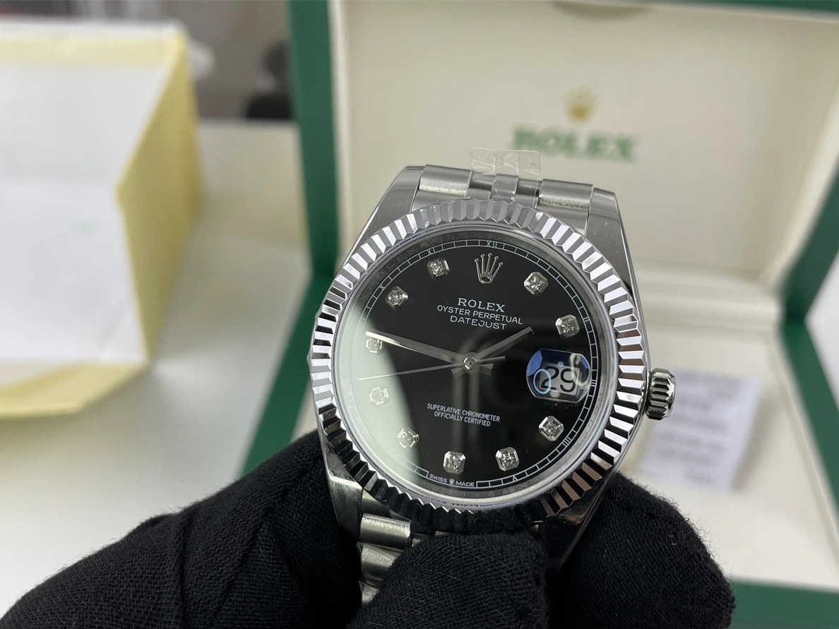 BestValue 6298 Rolex DateJust Black Dial Plate Silver with Diamonds (41mm) 326