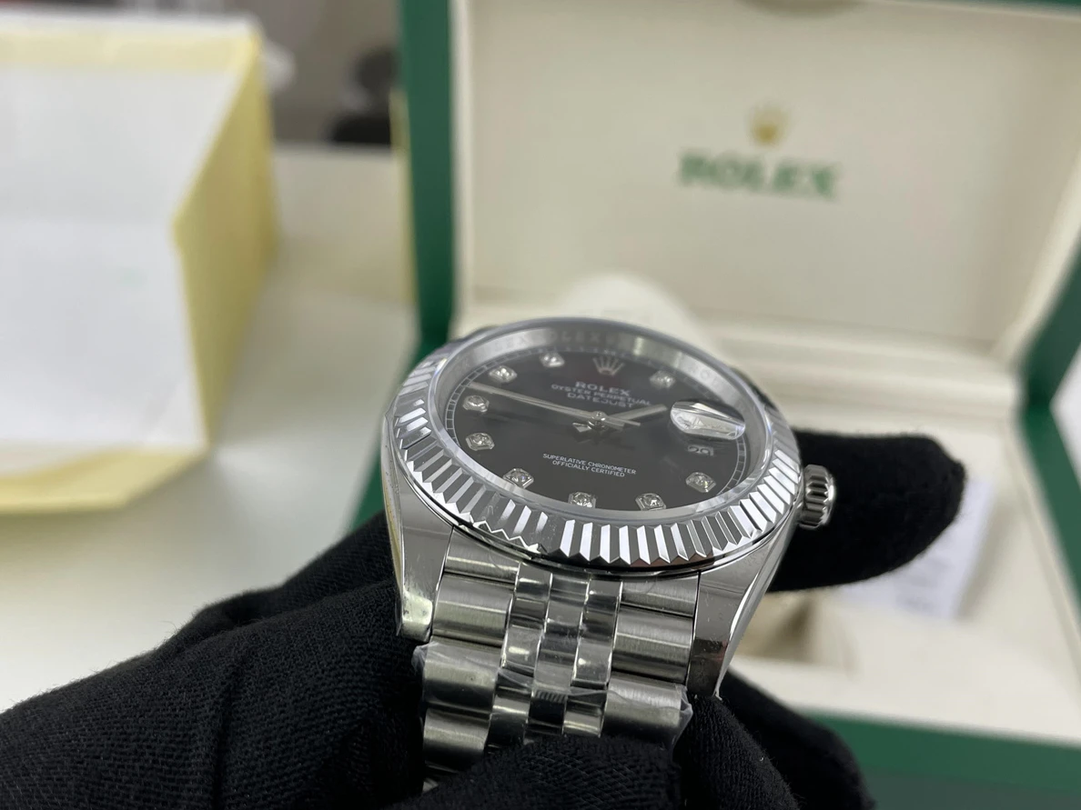 BestValue 6298 Rolex DateJust Black Dial Plate Silver with Diamonds (41mm) 326