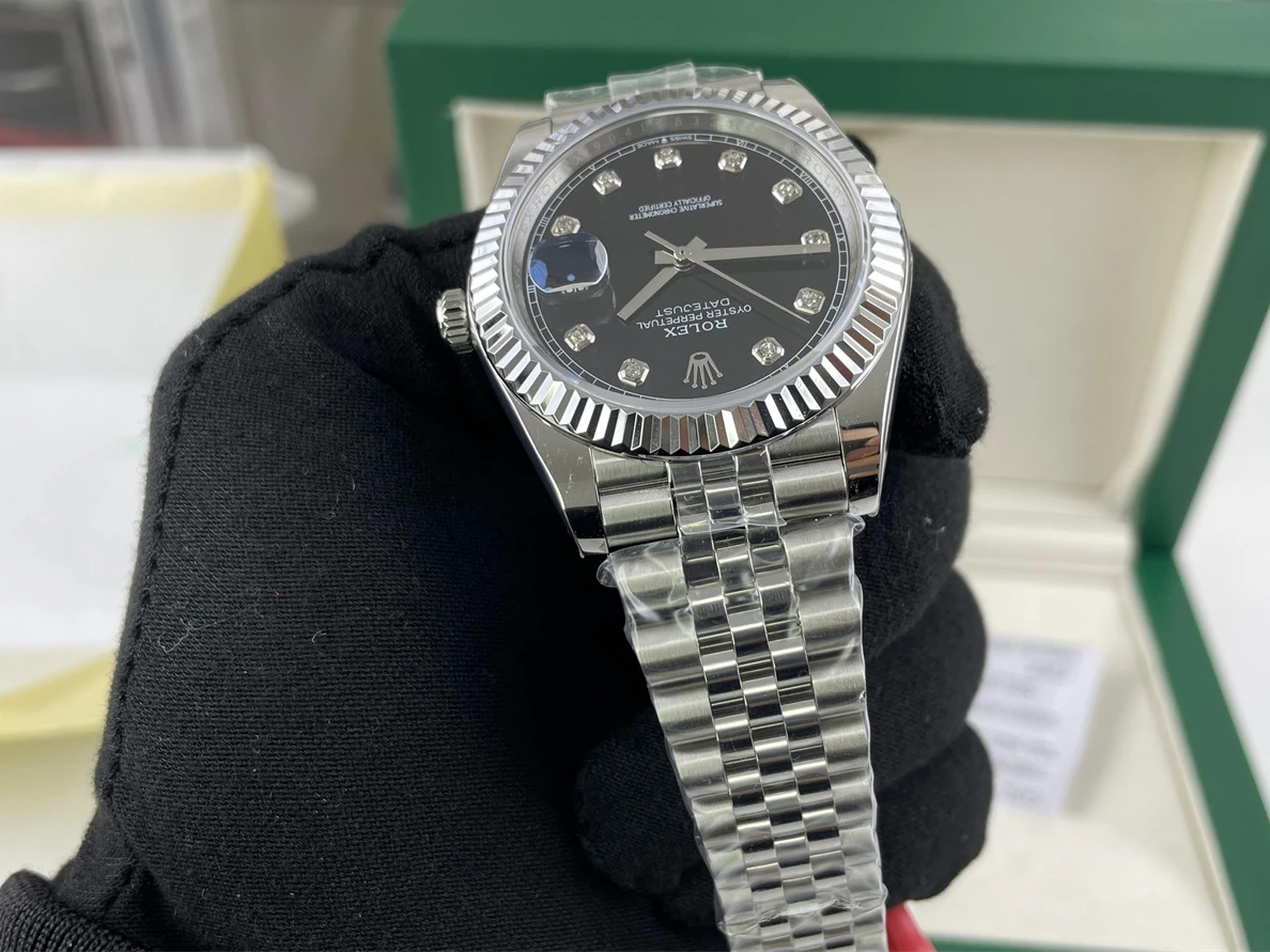 BestValue 6298 Rolex DateJust Black Dial Plate Silver with Diamonds (41mm) 326