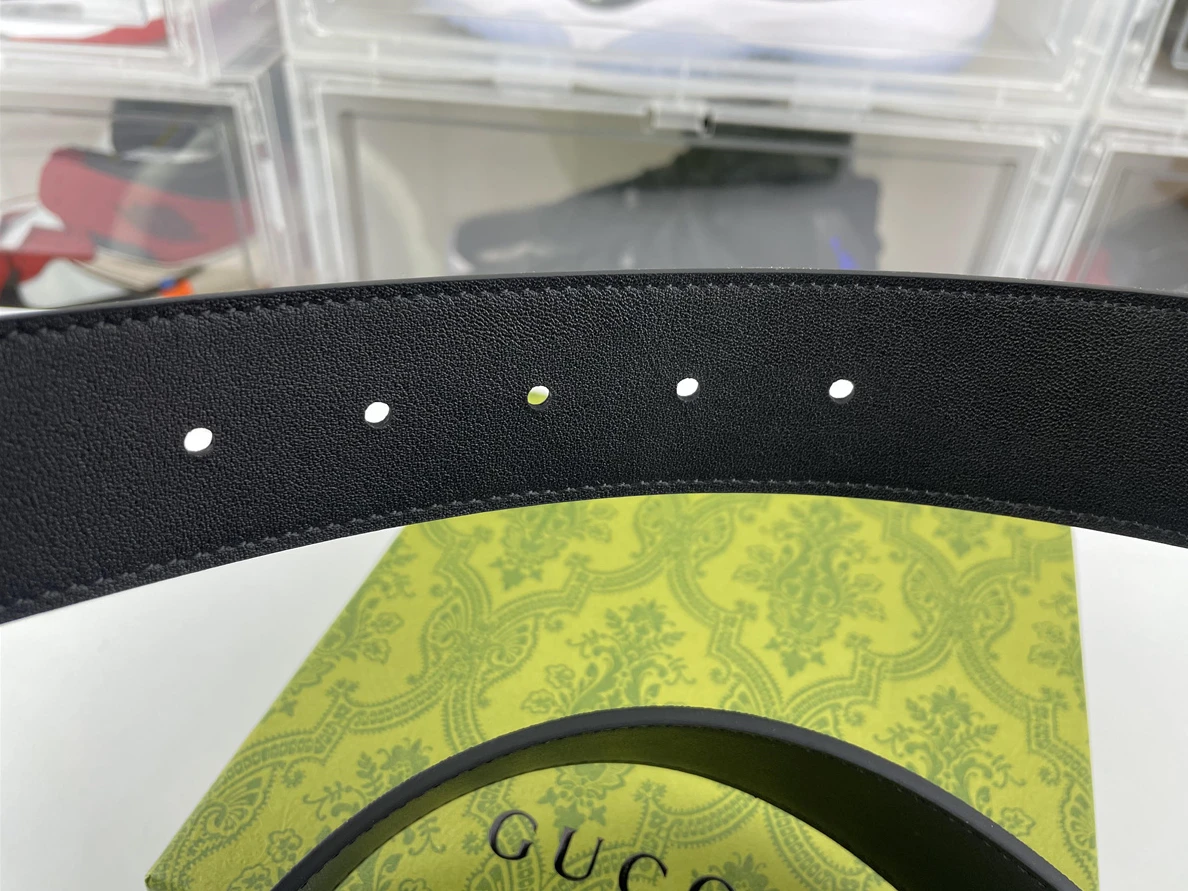 EasyMatch 4738 GUCCI mens Belt Silver Head Black-Grey Leahter 49