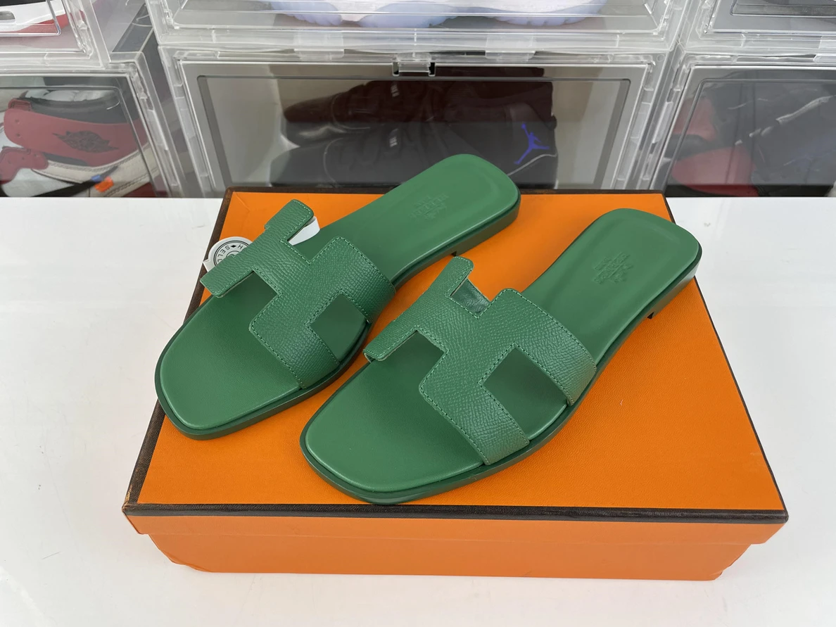 H Brand Green Lichi Leather Slipper, EU37-45 Trendy 115