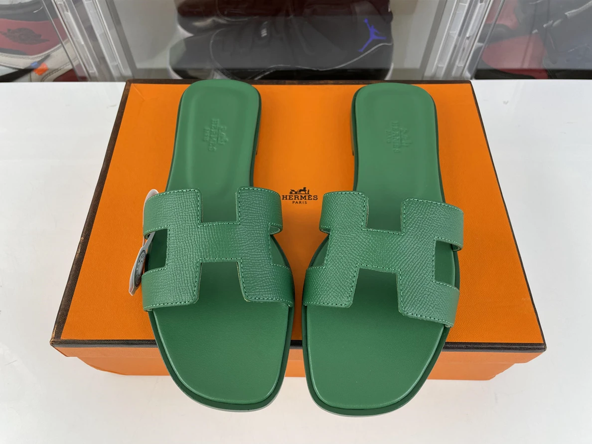 H Brand Green Lichi Leather Slipper, EU37-45 Trendy 115