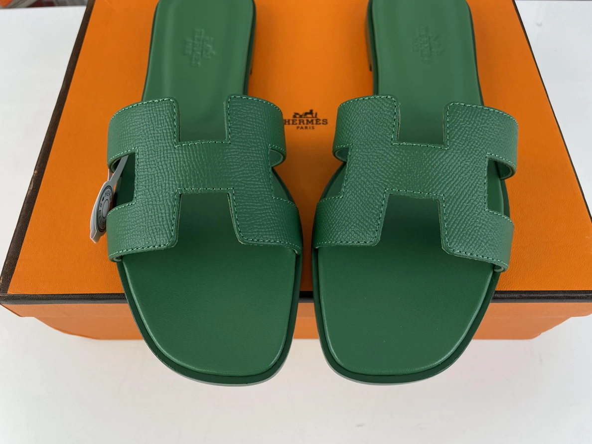 H Brand Green Lichi Leather Slipper, EU37-45 Trendy 115