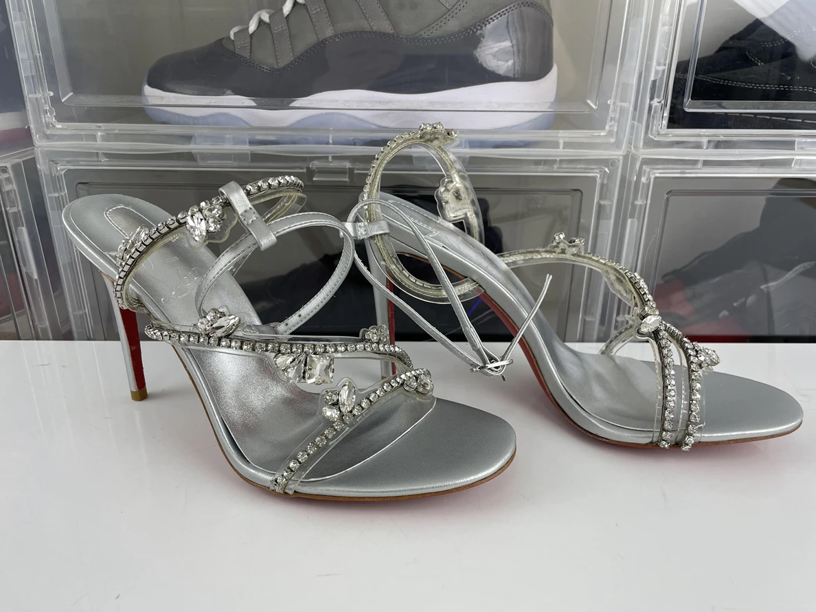 HighQuality Christian Louboutin CL Silver high heel 'Diamonds' with red bottom 3535