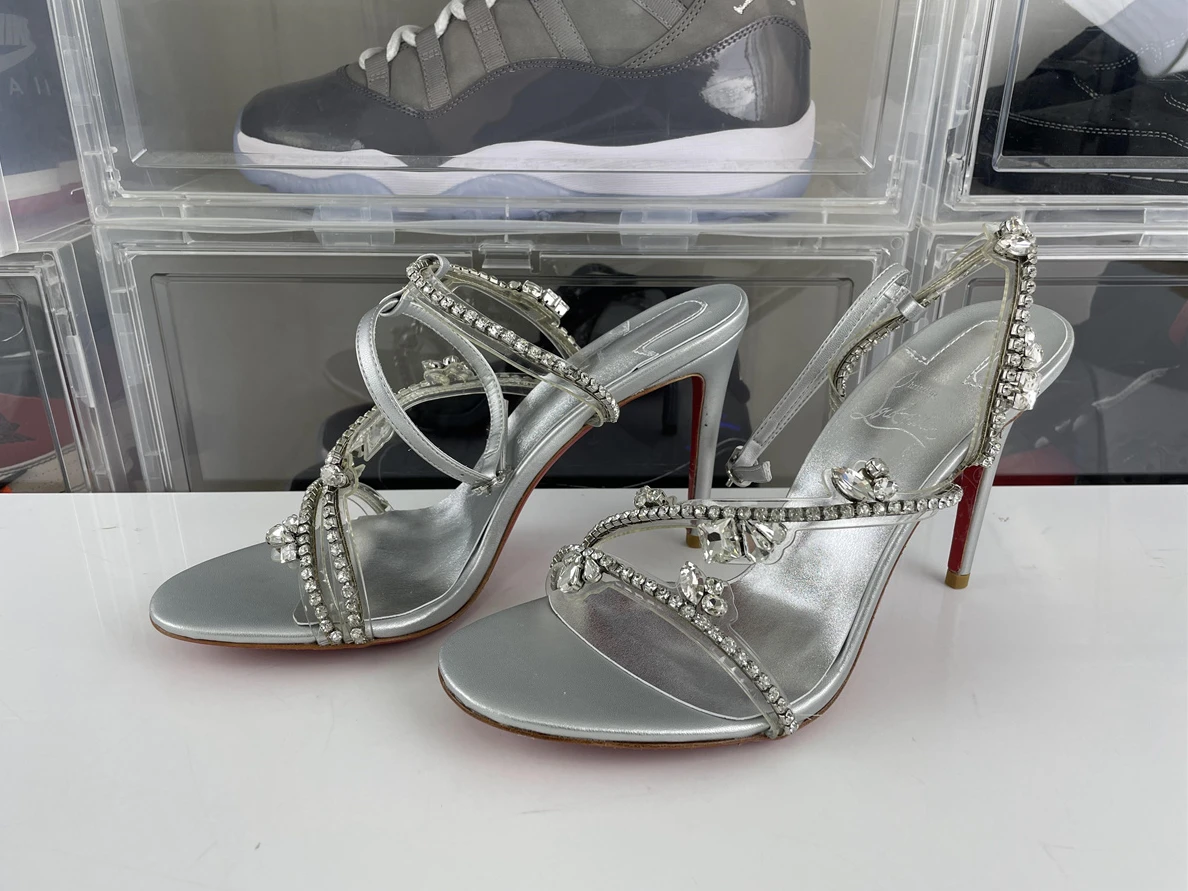 HighQuality Christian Louboutin CL Silver high heel 'Diamonds' with red bottom 3535