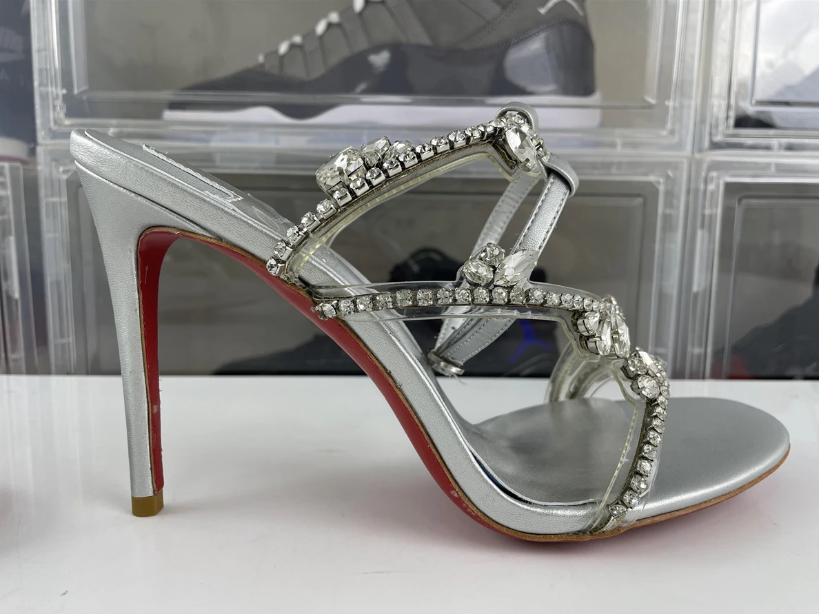 HighQuality Christian Louboutin CL Silver high heel 'Diamonds' with red bottom 3535