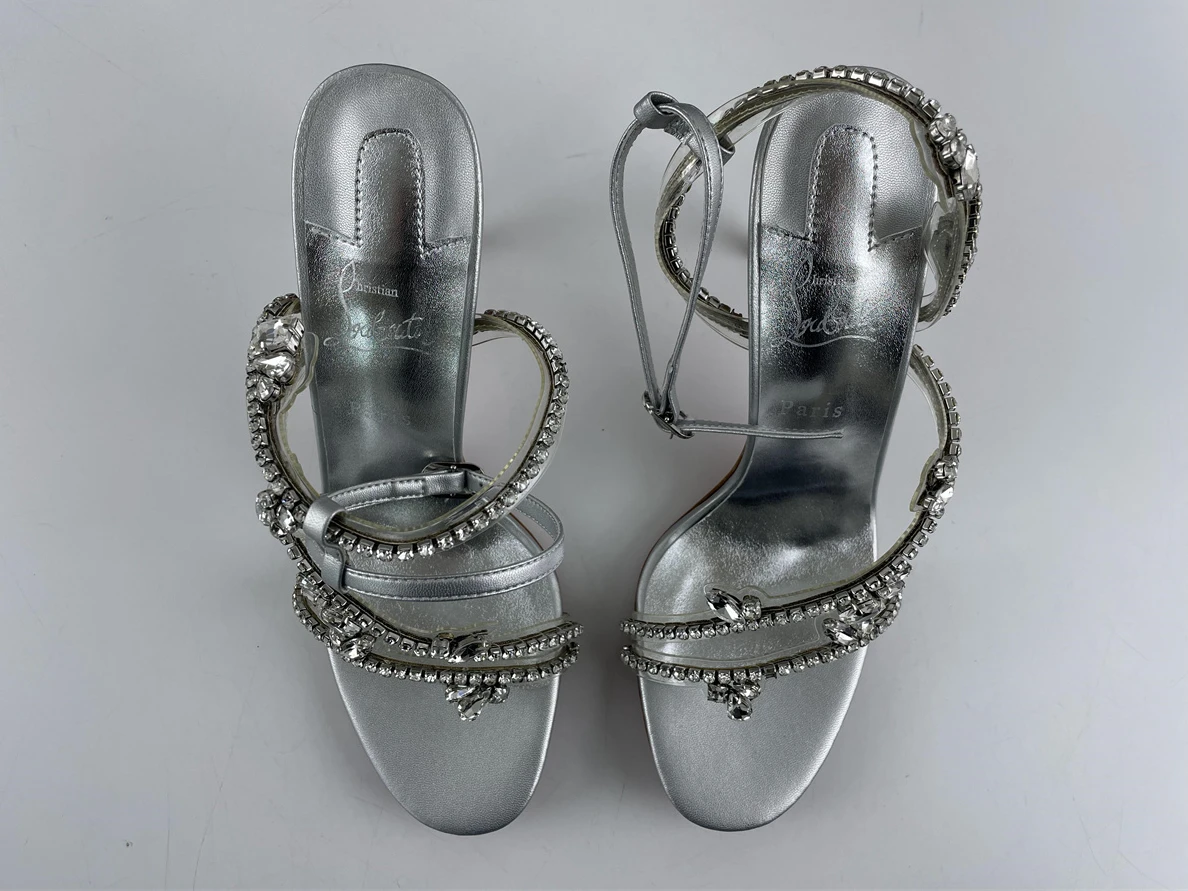 HighQuality Christian Louboutin CL Silver high heel 'Diamonds' with red bottom 3535