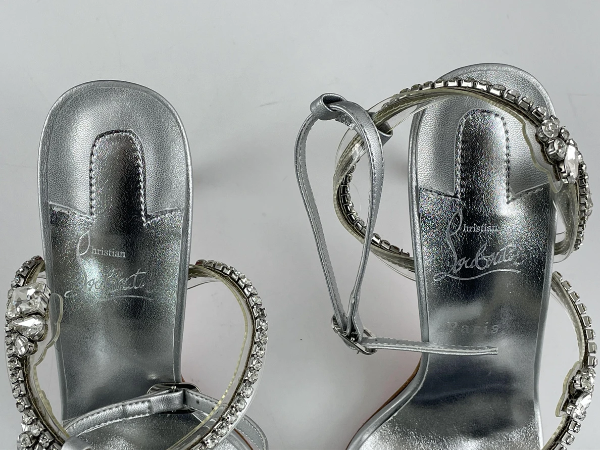 HighQuality Christian Louboutin CL Silver high heel 'Diamonds' with red bottom 3535