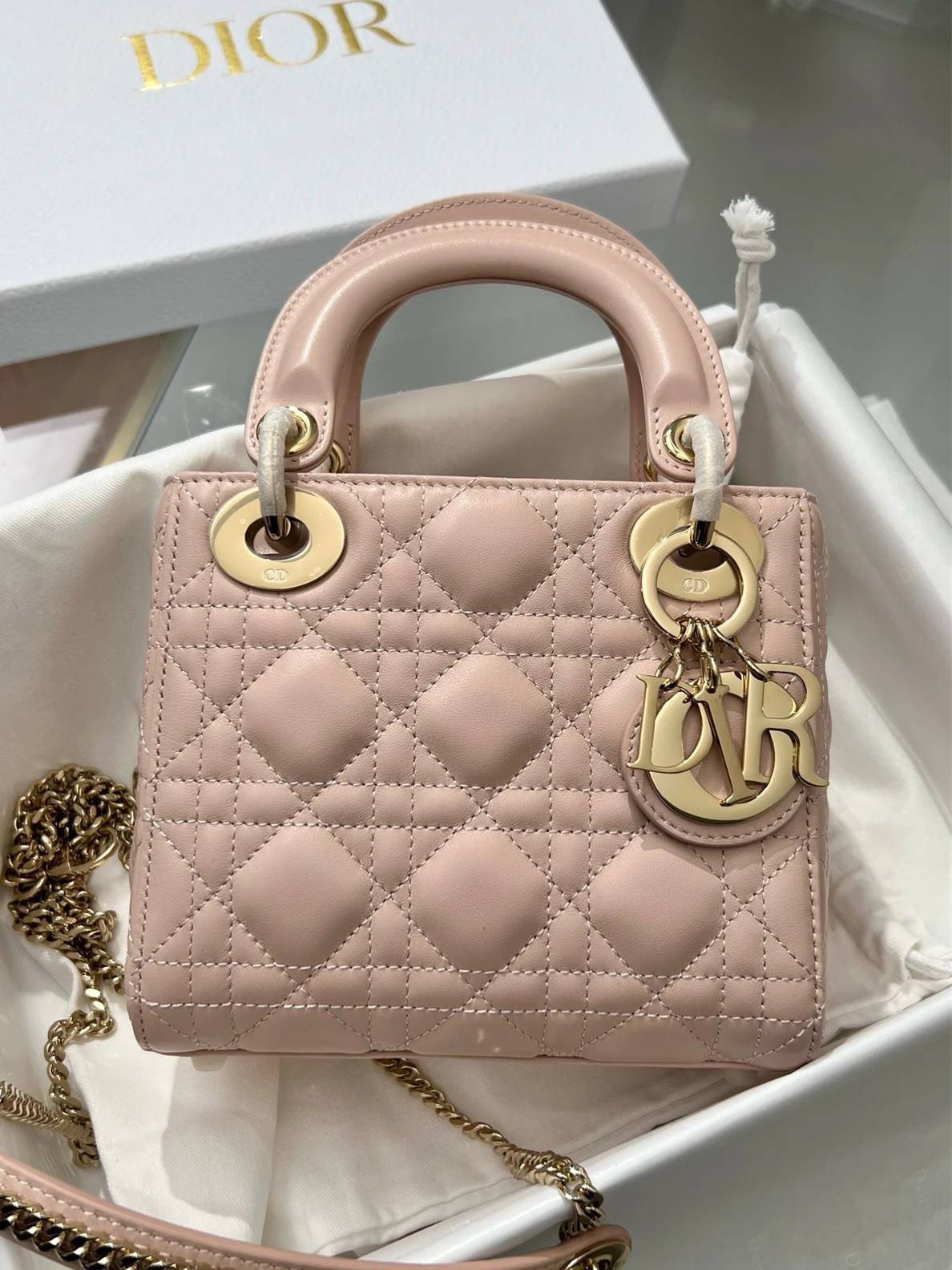 HighQuality DIOR Mini Lady Dior Hand Bag Pink Color (17 x 15 x7 cm) 265