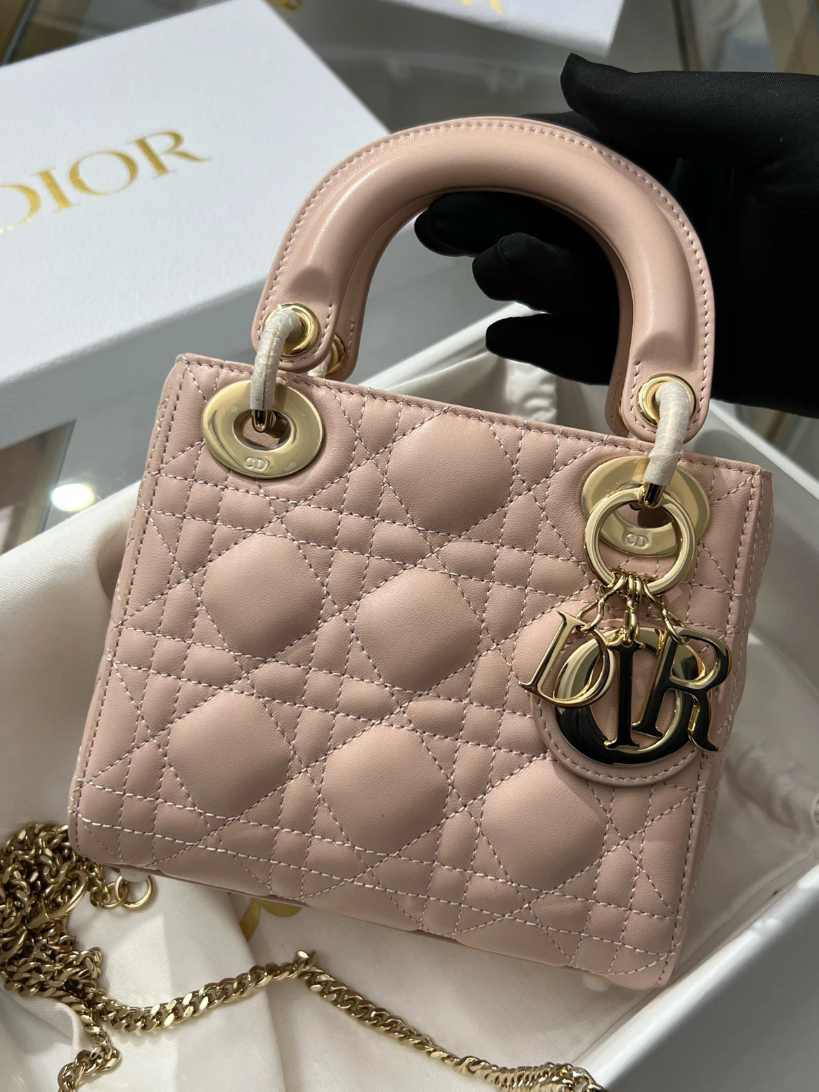 HighQuality DIOR Mini Lady Dior Hand Bag Pink Color (17 x 15 x7 cm) 265