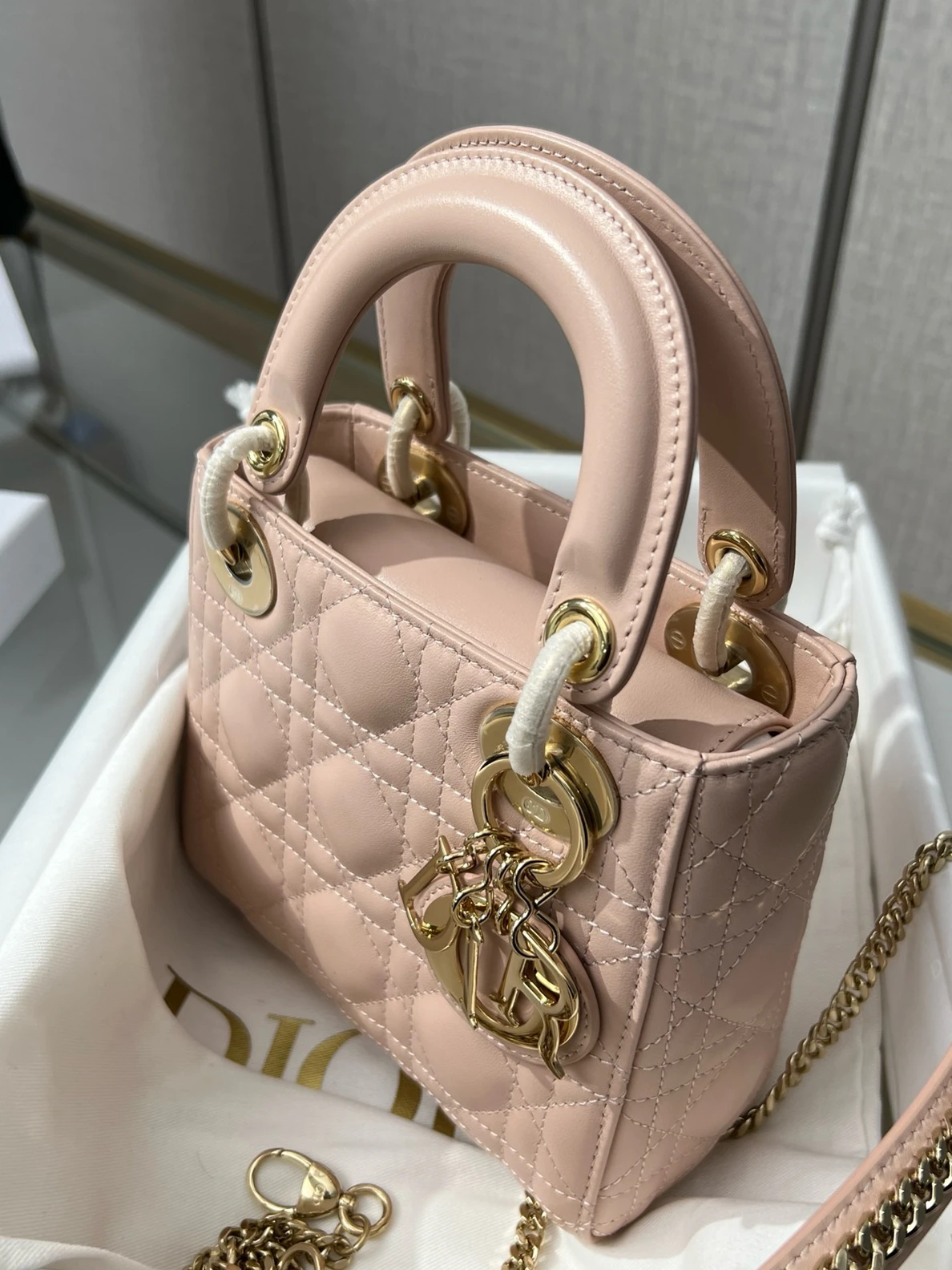 HighQuality DIOR Mini Lady Dior Hand Bag Pink Color (17 x 15 x7 cm) 265