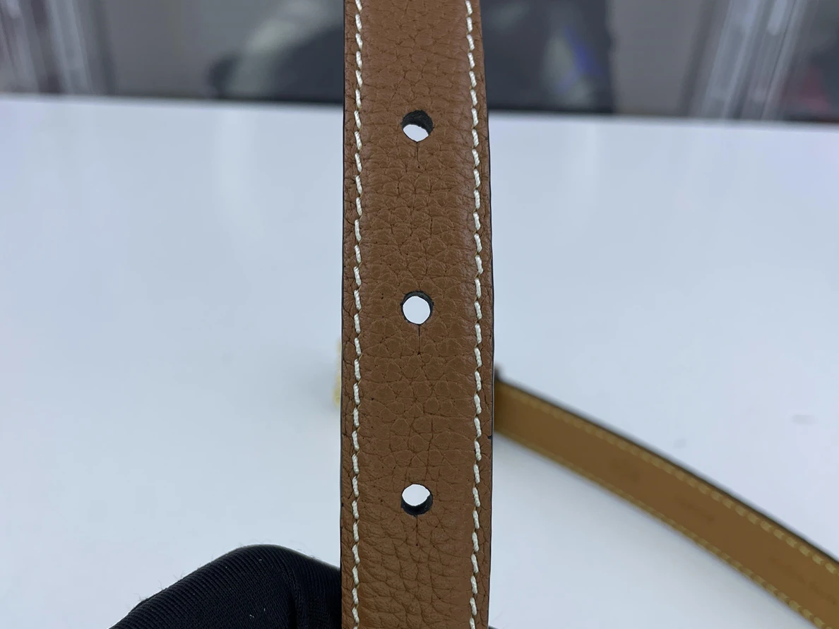 LOEWE Brown Belt with GOLD Metal Lichi leather (85-125cm) AllSeason 13