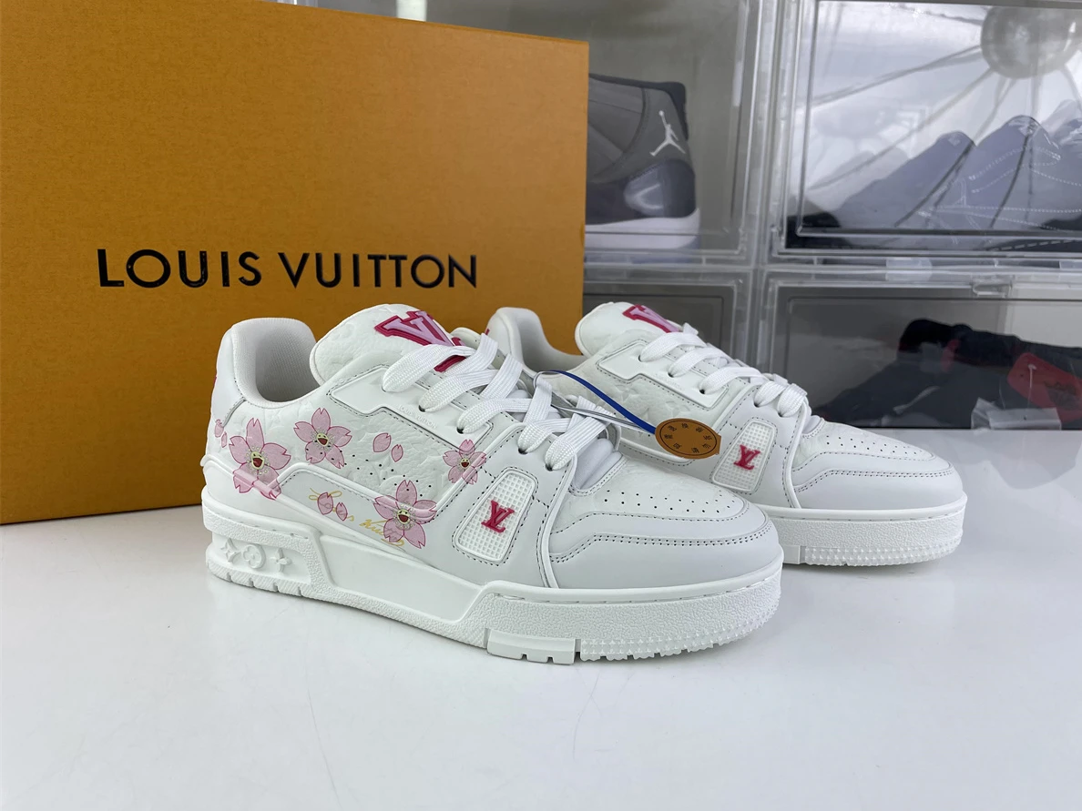 LV #54 White Ladies Sneakers with Peach Bloosom GoAnywhere 146