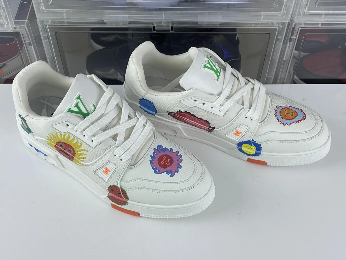 LV White with sun faces skate shoes 2023 Popular 169