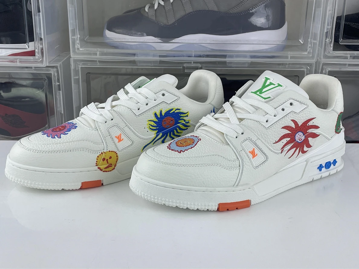 LV White with sun faces skate shoes 2023 Popular 169