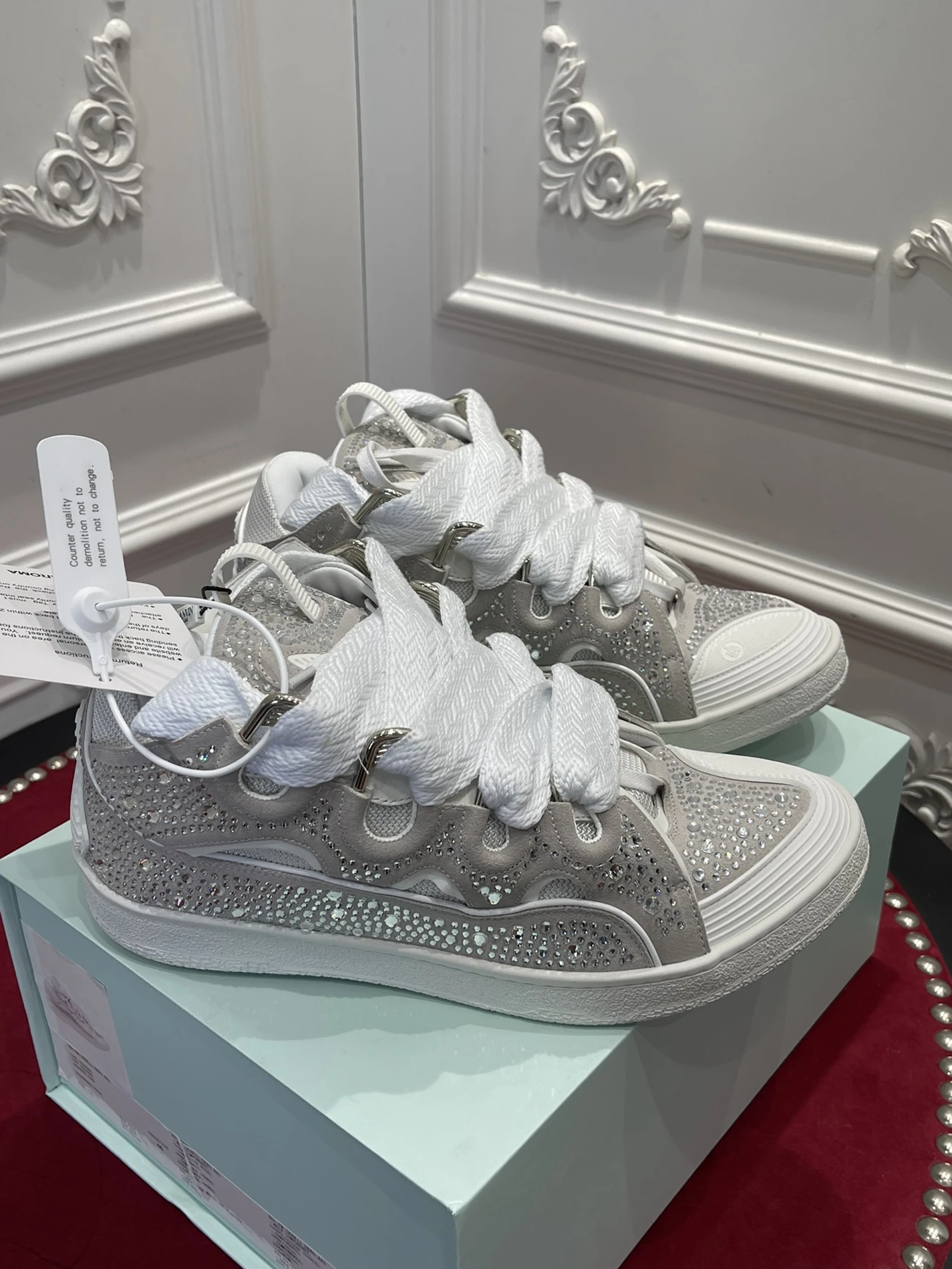 Lanvin Curb Sneaker White Rhinestone FMSKRK11STRAP22 GoodFit 1507