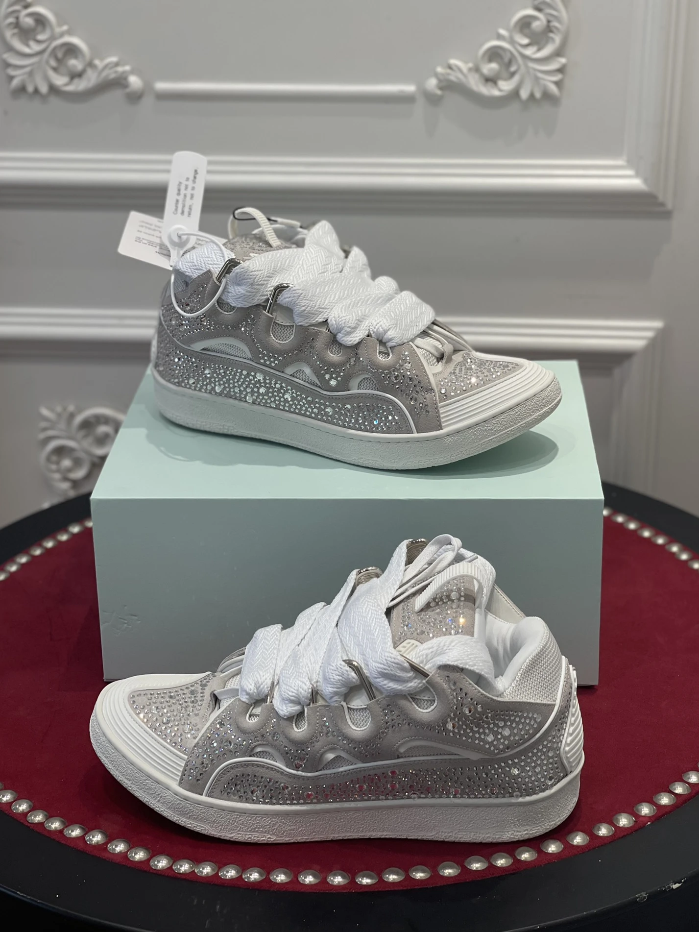 Lanvin Curb Sneaker White Rhinestone FMSKRK11STRAP22 GoodFit 1507