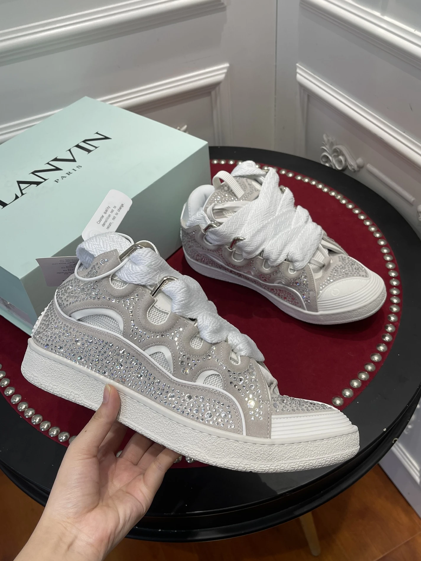 Lanvin Curb Sneaker White Rhinestone FMSKRK11STRAP22 GoodFit 1507