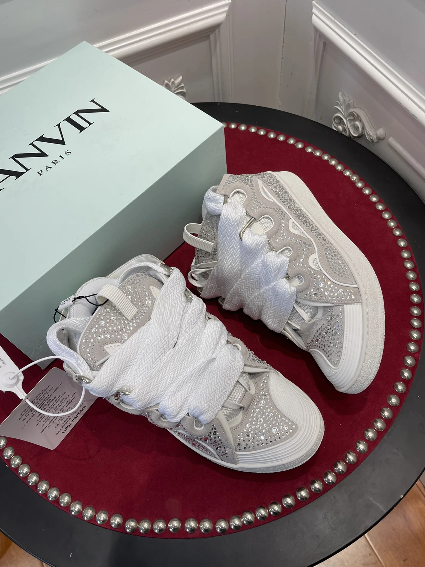Lanvin Curb Sneaker White Rhinestone FMSKRK11STRAP22 GoodFit 1507