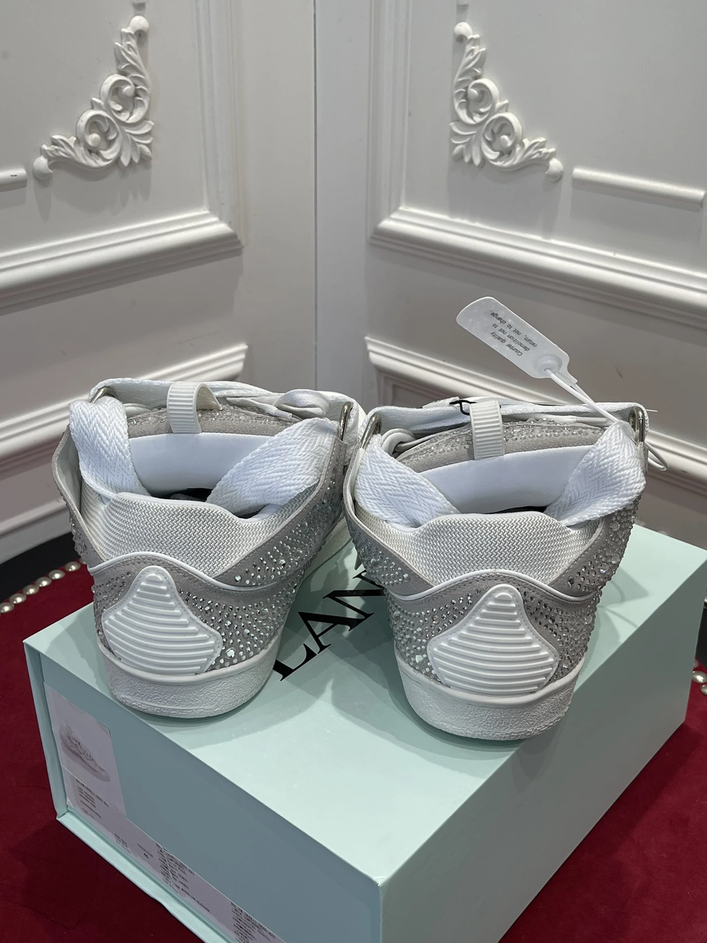 Lanvin Curb Sneaker White Rhinestone FMSKRK11STRAP22 GoodFit 1507