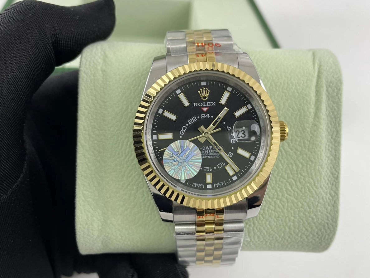 ModernLook Rolex Watch Sky-Dweller Black with Gold Ring Command (42mm) 312