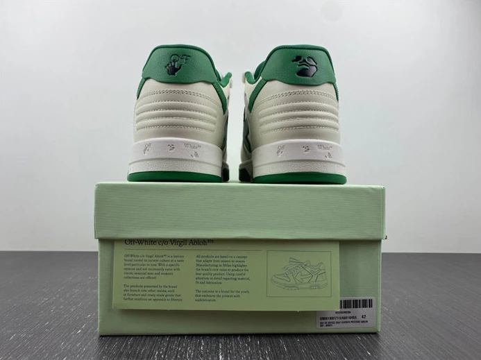 OFF-WHITE Out Of Office "OOO" Low Tops White Green 2021 OMIA189R21LEA0010155 NewStyle 1424