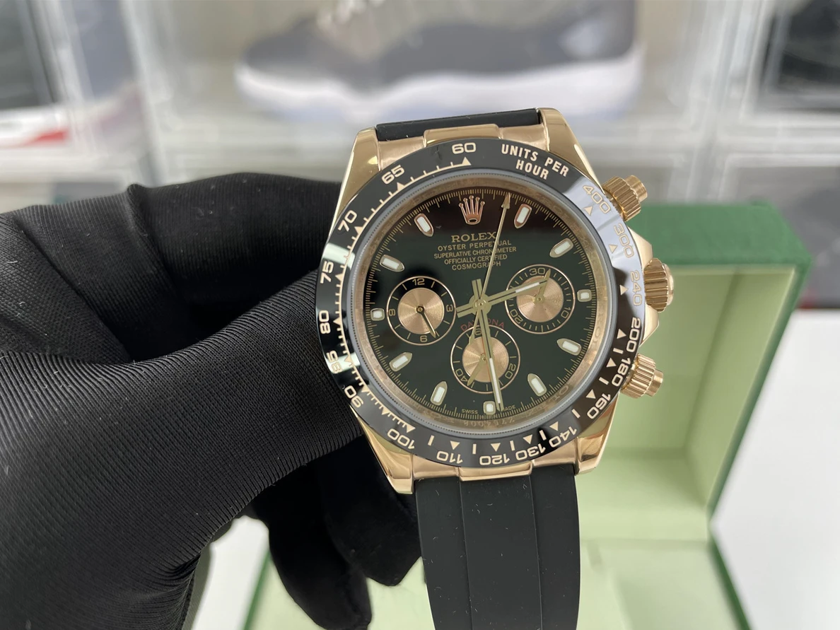 Rolex Watch Daytona Rose Gold Black, 41mm SportInspired 300