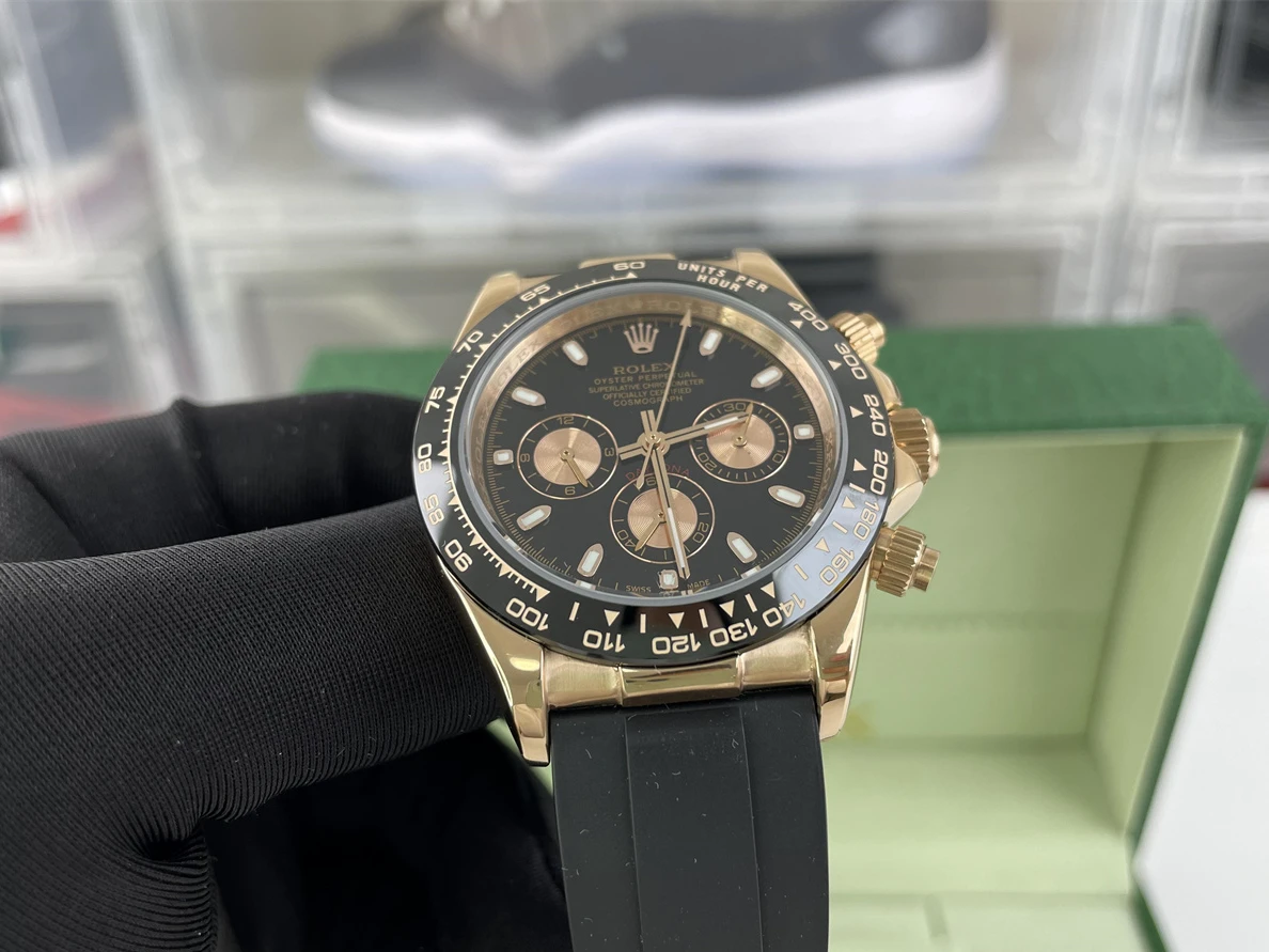 Rolex Watch Daytona Rose Gold Black, 41mm SportInspired 300