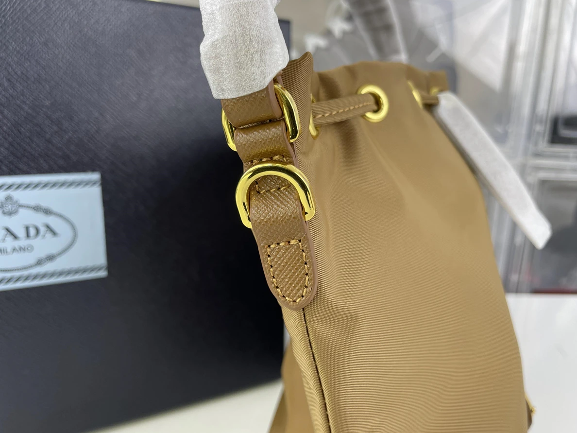 SmartChoice Prada Brown Nylon Bucket bag, 19.5x 15.5 x10 cm 3527