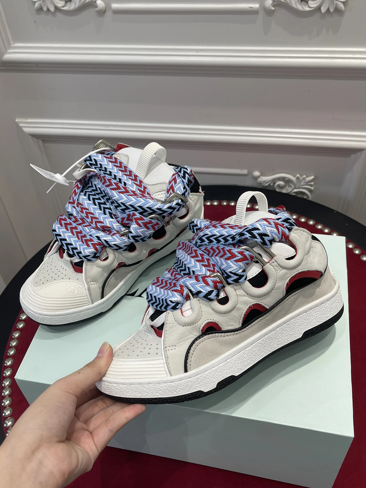 SportInspired 6128 Lanvin Leather Curb Light Grey Blue Black Red FM-SKRK11-DRAG-E 1505