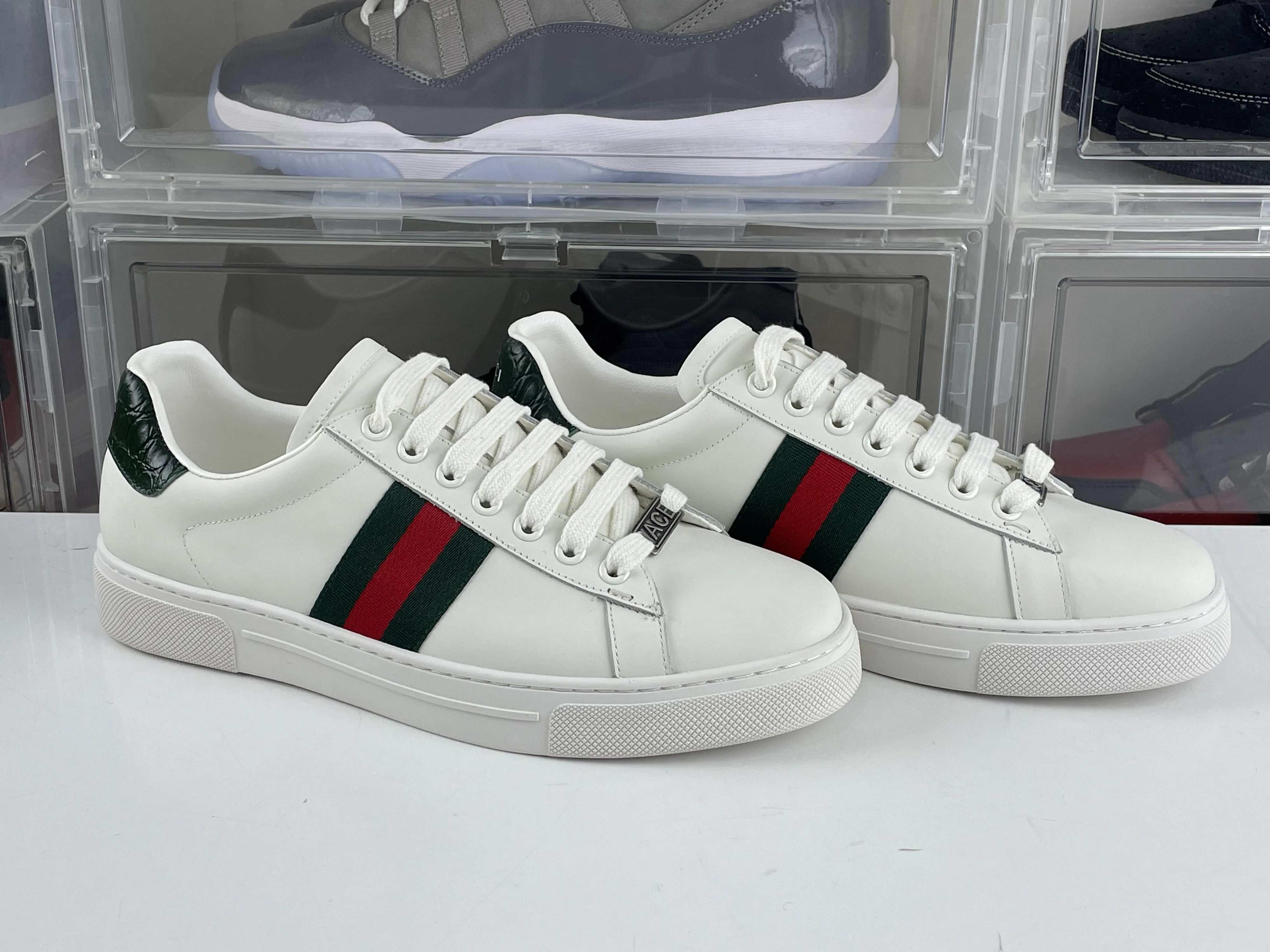 SportInspired GUCCI White ACE casual shoes Green heel leather 86