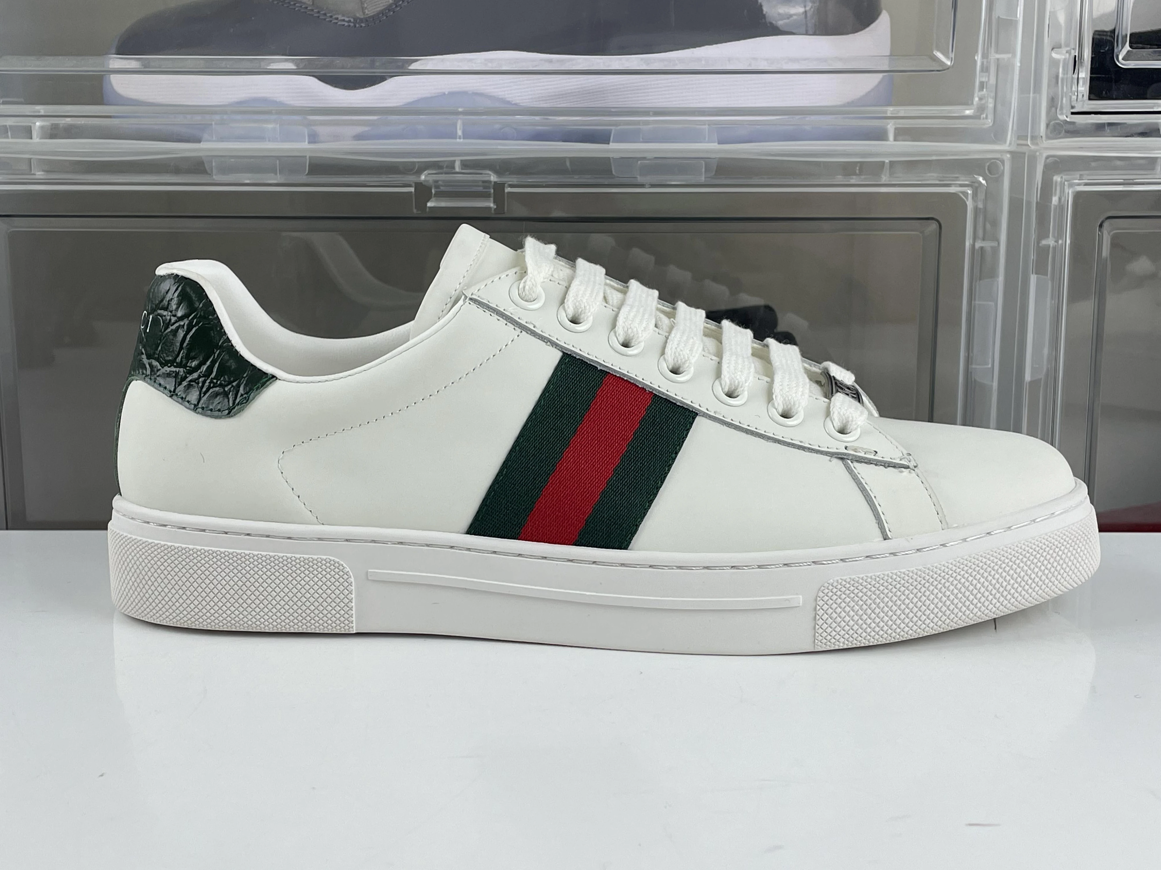 SportInspired GUCCI White ACE casual shoes Green heel leather 86
