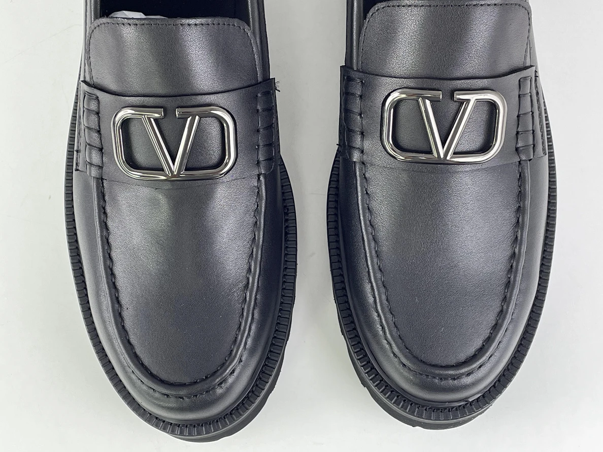 TopPick 8310 Valentino Black Mens shoes Smooth leather with silver metal 3537