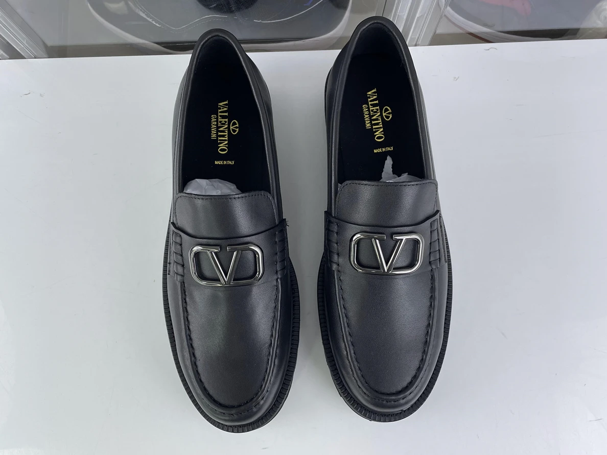 TopPick 8310 Valentino Black Mens shoes Smooth leather with silver metal 3537