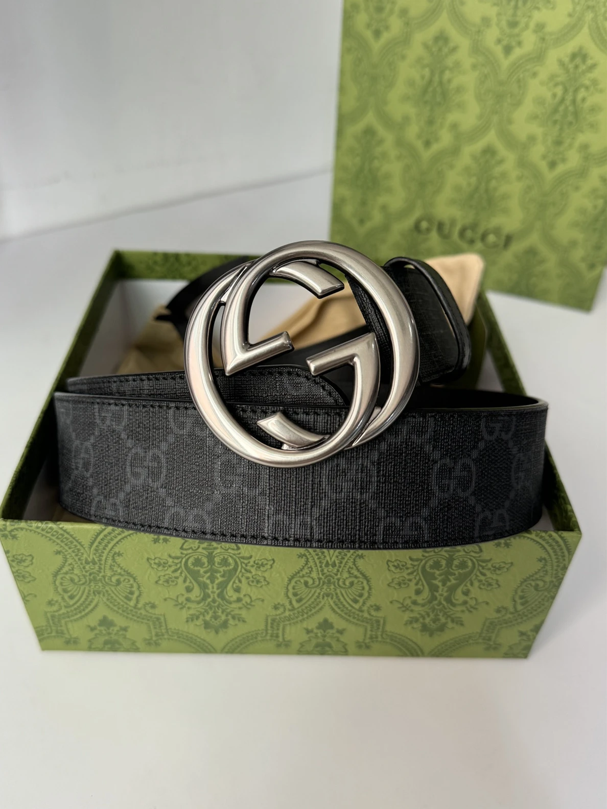 Trendy 1413 GUCCI Black Supreme Canvas Belt 57