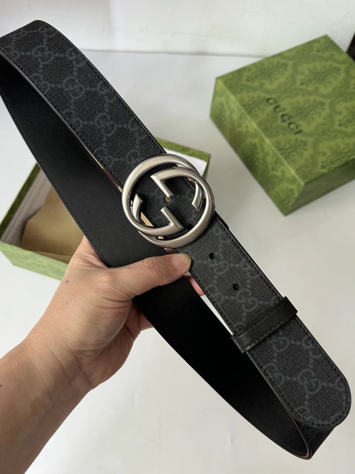 Trendy 1413 GUCCI Black Supreme Canvas Belt 57
