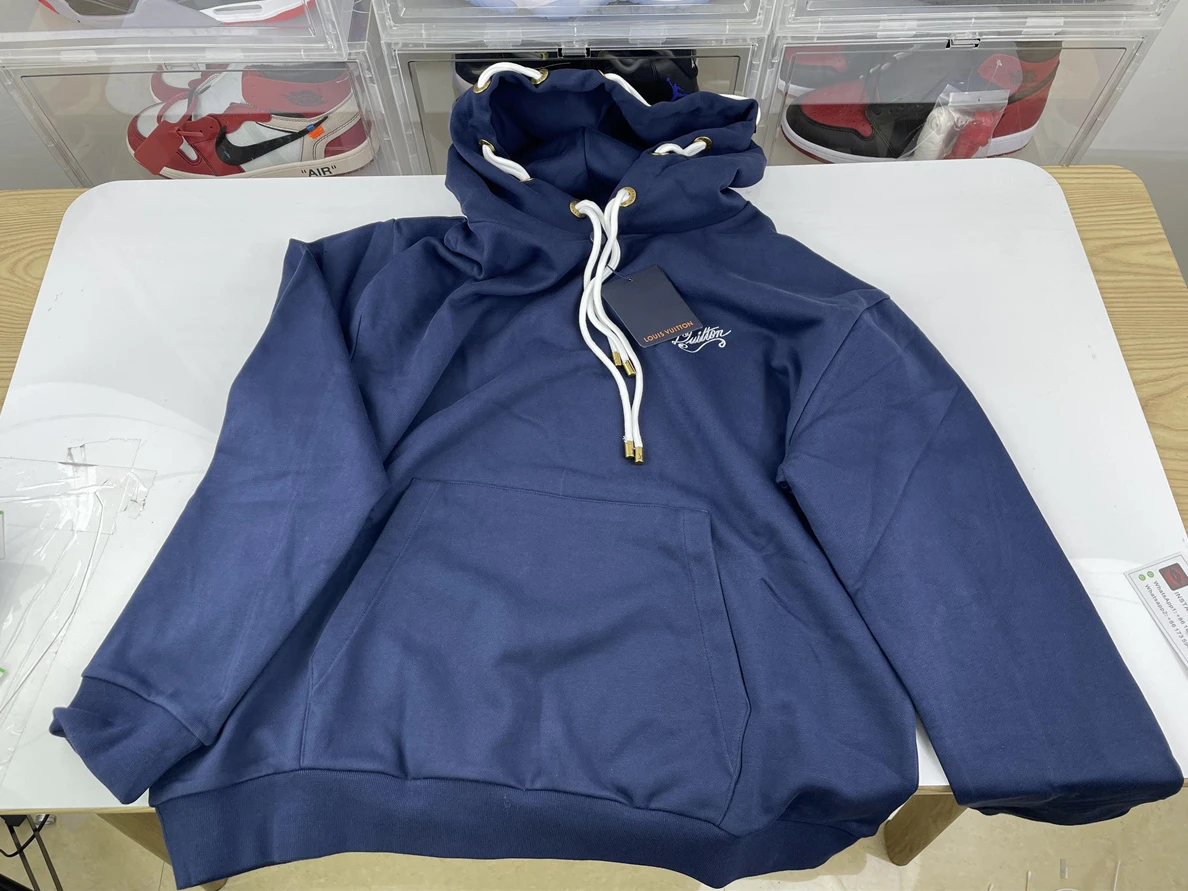 Trendy Blue LV Hoodie with String LOGO 53
