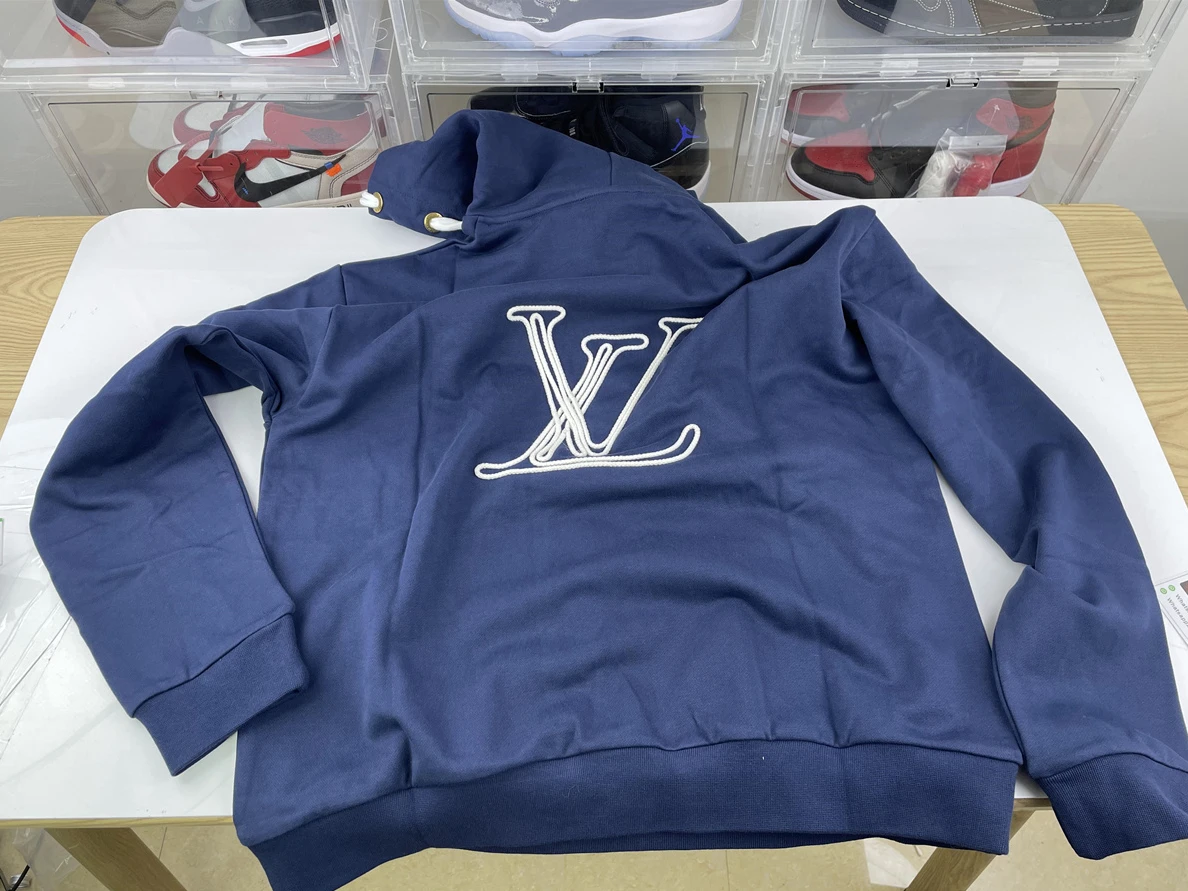 Trendy Blue LV Hoodie with String LOGO 53