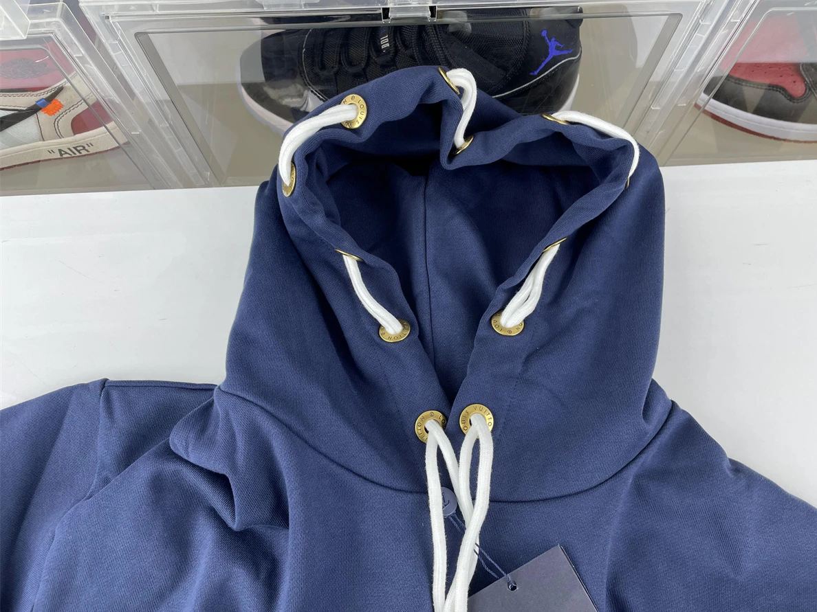 Trendy Blue LV Hoodie with String LOGO 53