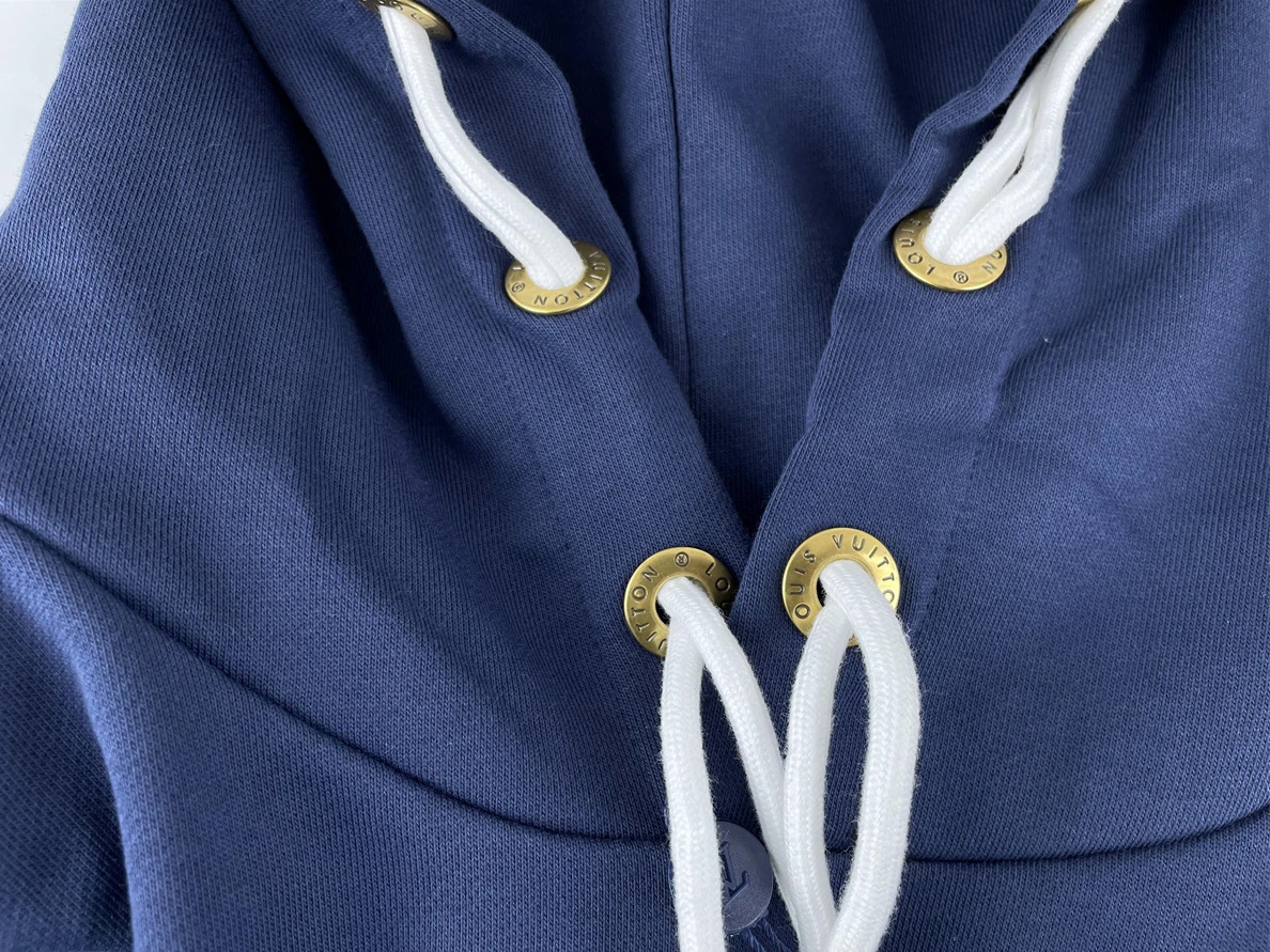 Trendy Blue LV Hoodie with String LOGO 53